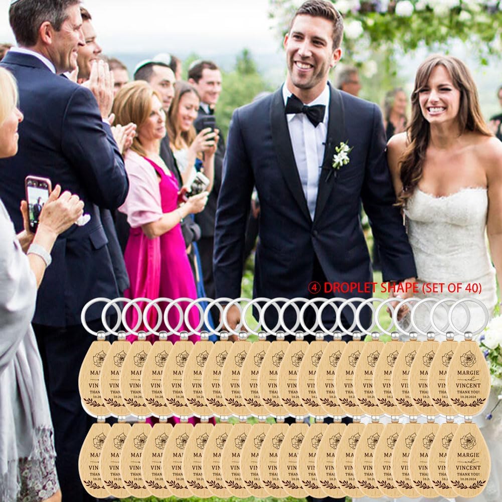 Wedding Favor Gifts for Guests, Personalized Name Keychains, Custom Natural Wooden Key Chain, Pack of 15 to 100