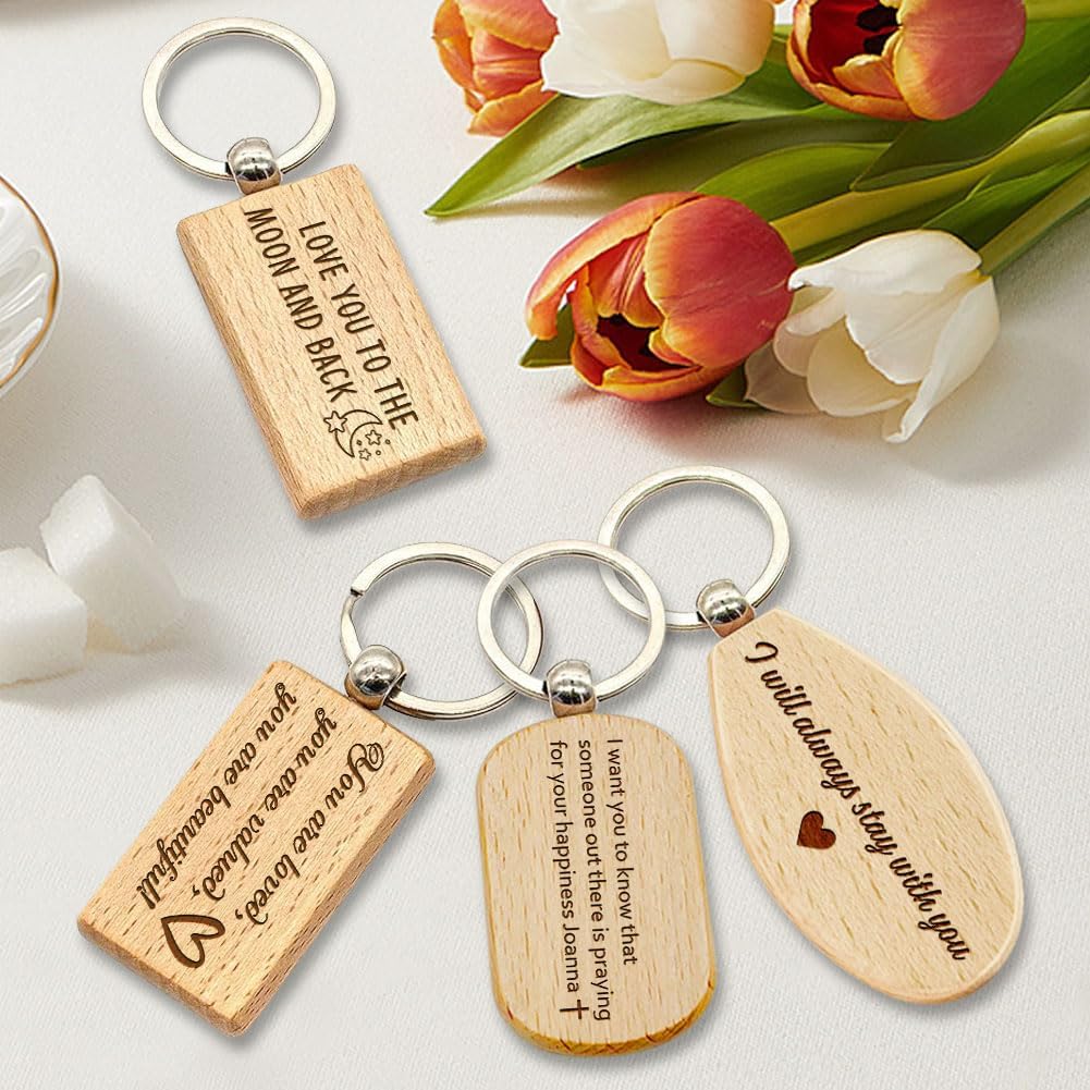Personalized Any Text Keychain for Men Husband Boyfriend Dad Dog, Wooden Key Chain with Customized Text, 24 Icons, 12 Fonts, 3 Keychain Shapes are Available