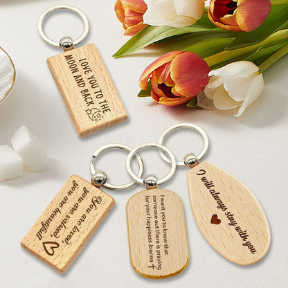Personalized Any Text Keychain for Men Husband Boyfriend Dad Dog, Wooden Key Chain with Customized Text, 24 Icons, 12 Fonts, 3 Keychain Shapes are Available