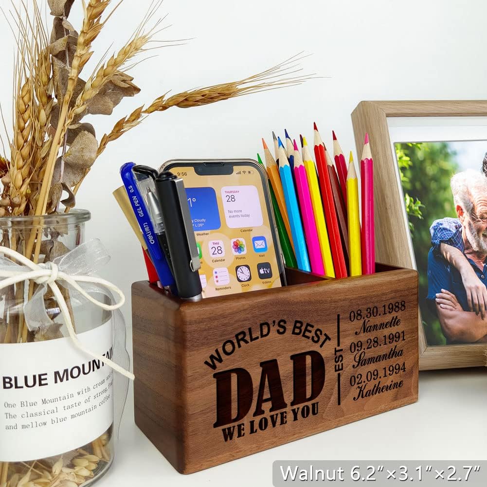 Gifts for Dad from Daughter, Son or Wife, Personalized Pen Holder for Father, Ideal for Father's Day, Birthday, Christmas, Valentine's Day, Custom Name Desk Organizer