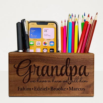 Gifts for Grandpa, Personalized Pen Holder, Custom Name Desk Organizer for Grandfather from Grandson, Granddaughter, Ideal for Father's Day, Retirement gift, Birthday, Christmas