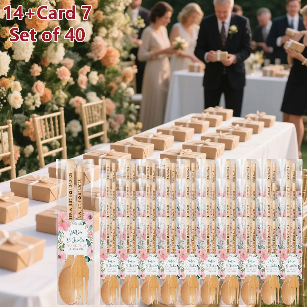 Personalized Wedding Favors with Thank You Cards, Custom Wooden Spoons & Forks, Housewarming Party Favors, Gifts for Party Guests Set of 10-100