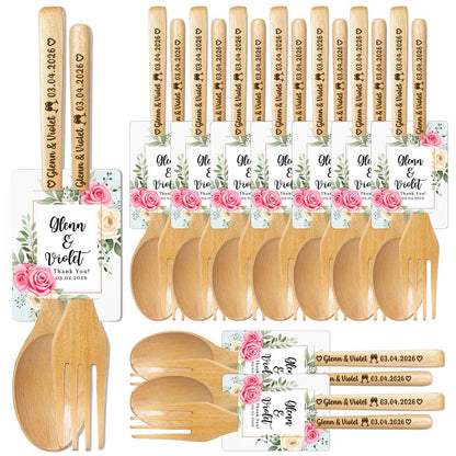 Personalized Wedding Favors with Thank You Cards, Custom Wooden Spoons & Forks, Housewarming Party Favors, Gifts for Party Guests Set of 10-100