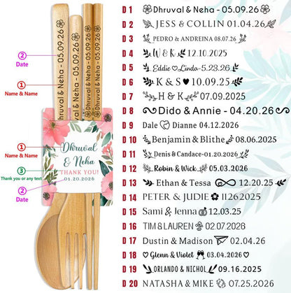 Personalized Wedding Favors with Thank You Cards, Custom Wooden Spoons & Forks & Chopsticks, Housewarming Party Favors, Gifts for Party Guests Set of 5-100