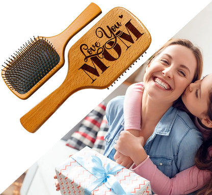 Gifts for Mom, Personalized Hair Brush, Love you Mom Natural Wooden Comb - Happy Mother`s Day Valentine's Day Birthday Christmas Wedding Anniversary Thanksgiving Present for Mom