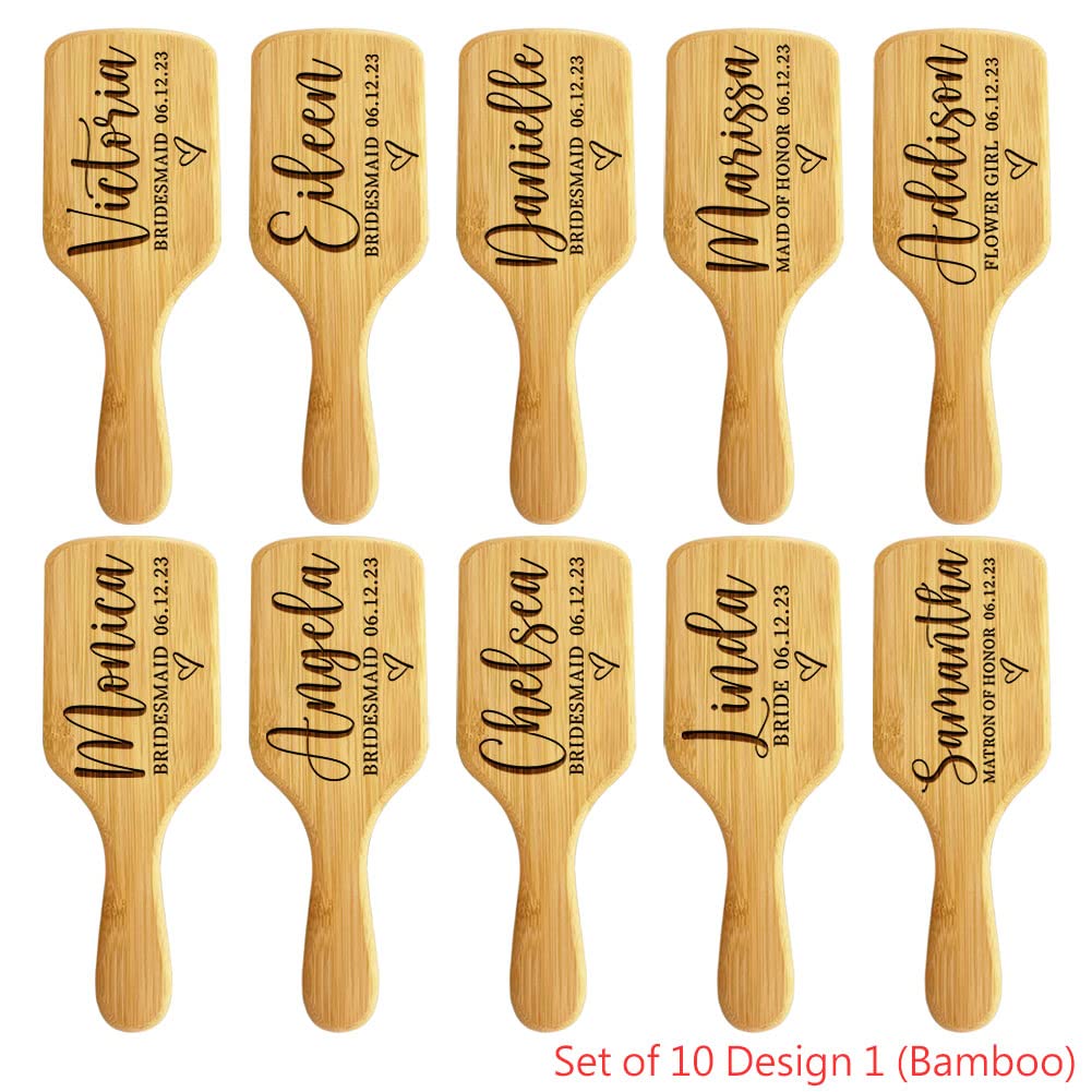Personalized Bridesmaid Gift Set of 5 for Women - Custom Name Massage Combs | Hair Brush, Maid of Honor, Bridal Shower & Bachelorette Party Proposals