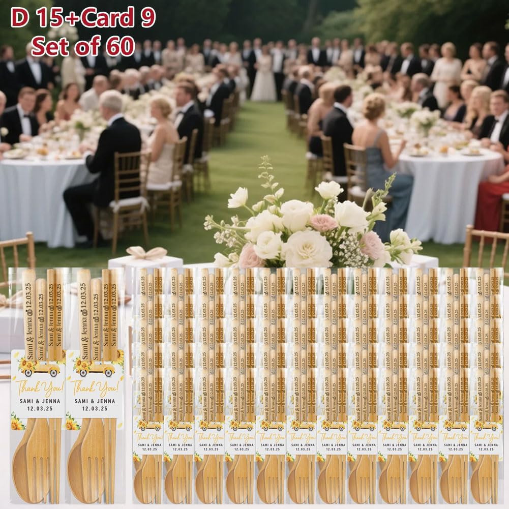 Personalized Wedding Favors with Thank You Cards, Custom Wooden Spoons & Forks & Chopsticks, Housewarming Party Favors, Gifts for Party Guests Set of 5-100