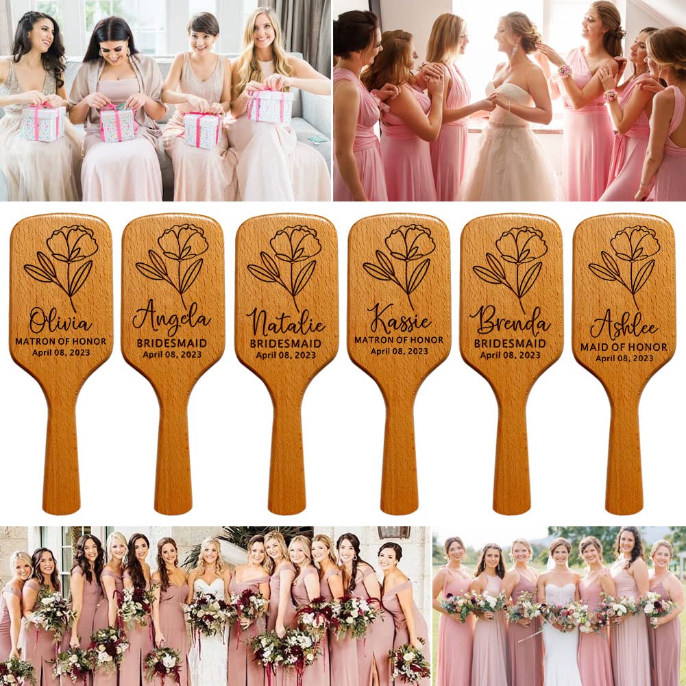 Personalized Bridesmaid Gift Set of 5 for Women - Custom Name Massage Combs | Hair Brush, Maid of Honor, Bridal Shower & Bachelorette Party Proposals