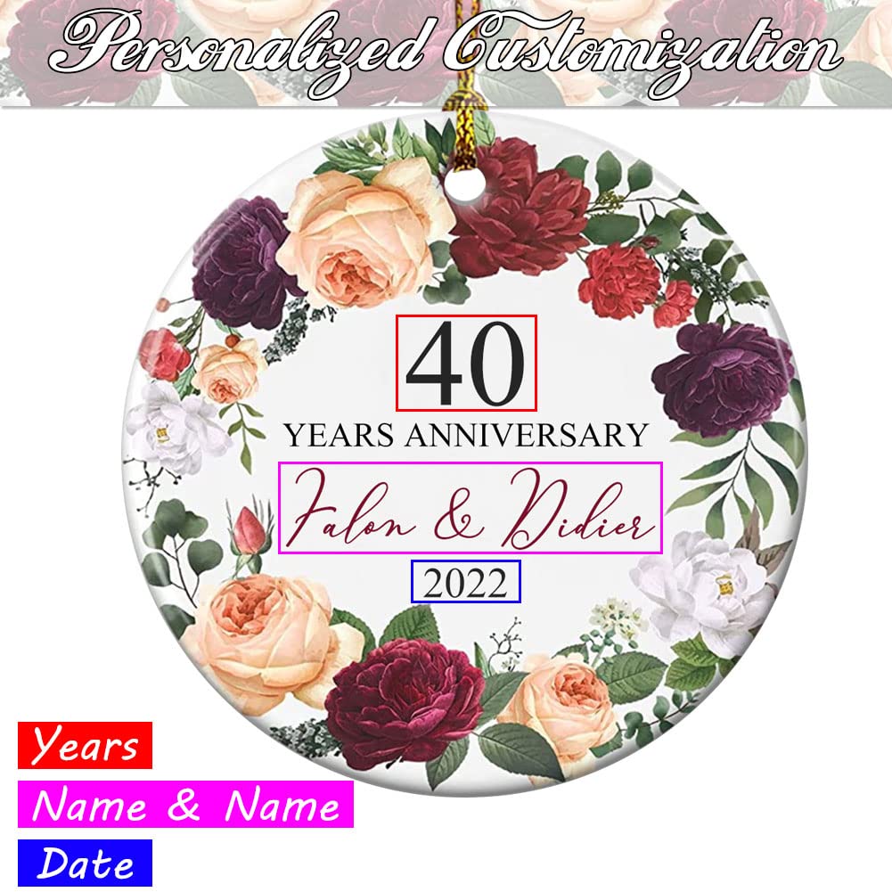 Wedding Anniversary Gifts for Couples, Personalized Names Ceramic Ornament Gift for Husband & Wife, Parents, Grandparents, Custom any Years and Names Keepsake, Ideal Christmas Gifts, Valentine's Day