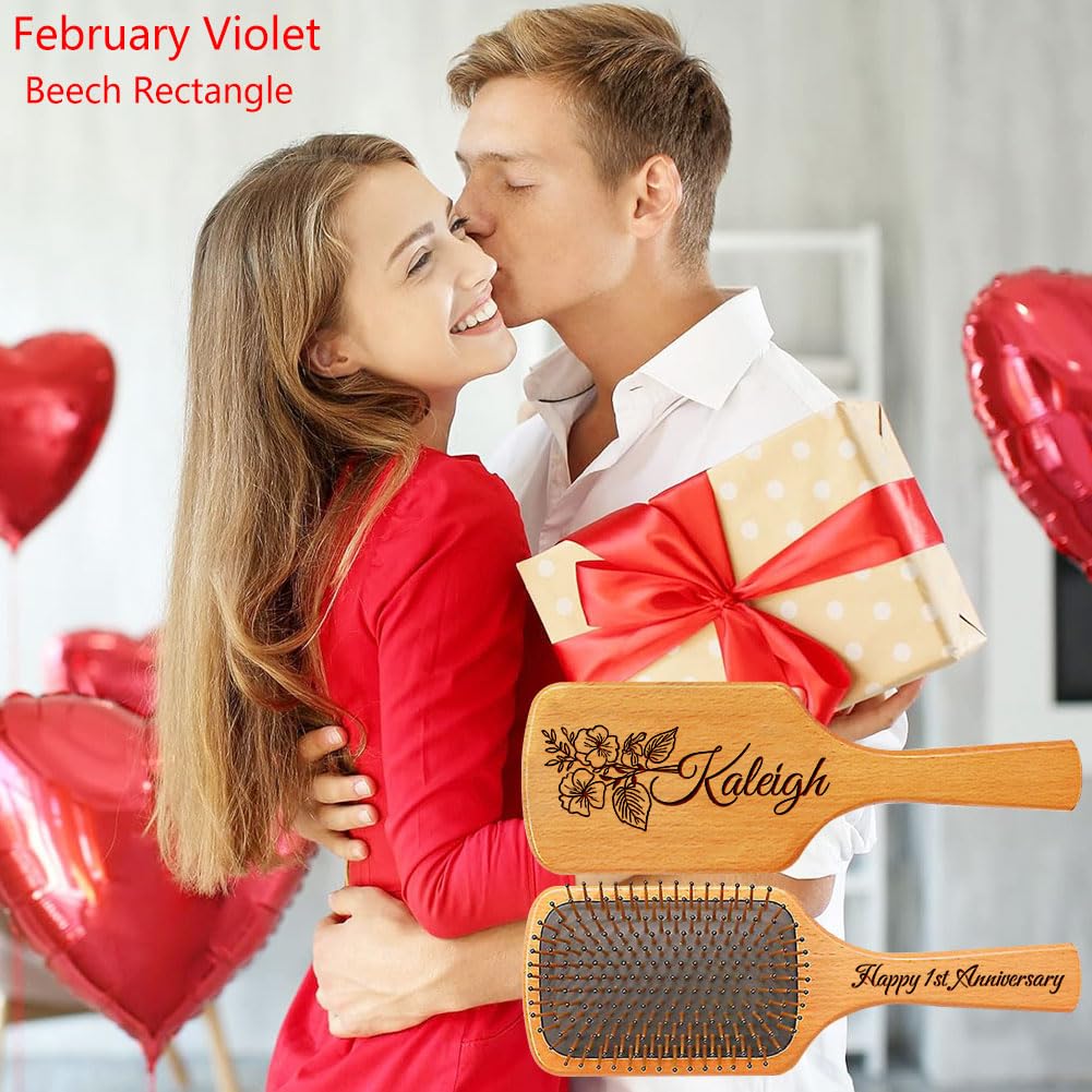 Personalized Wooden Hair Brush for Women, Custom Name & Birth Flower Hair Brush Gifts for Mom, Wife, Sister, Best Friend, Aunt, Grandma