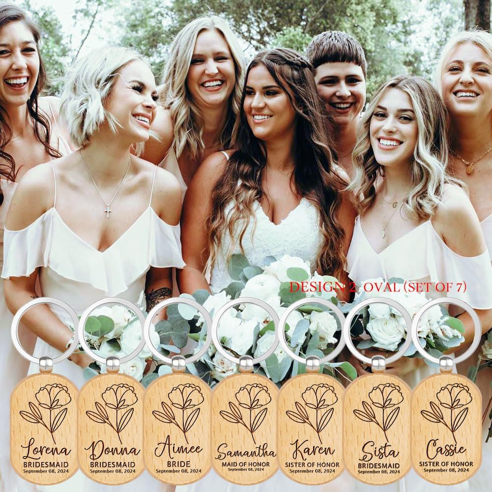 Bridesmaid Gifts, Personalized Name Keychains, Custom Wooden Key Chain, Bridesmaid Proposal Gift, Gifts for Maid of Honor, Bridal Shower Gift, Bachelorette Party Gifts, Set 6 to 12