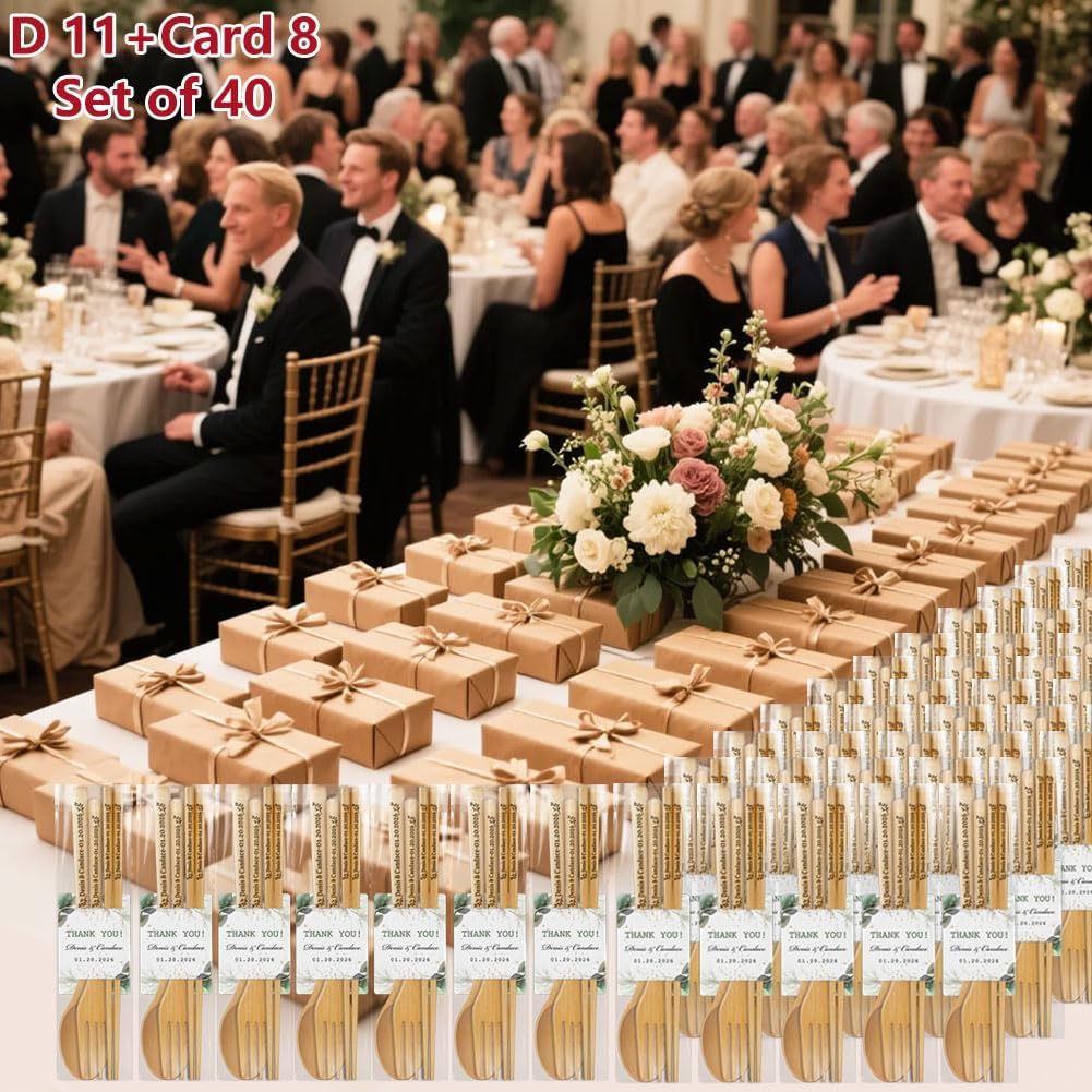 Personalized Wedding Favors with Thank You Cards, Custom Wooden Spoons & Forks & Chopsticks, Housewarming Party Favors, Gifts for Party Guests Set of 5-100