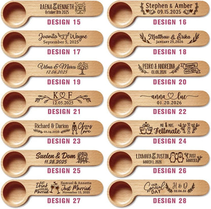 Personalized Wedding Favors with Thank You Cards, Custom Wooden Coffee Scoop/Clip, Bridal Shower Gifts, Birthday, Party Favors Set of 10-100