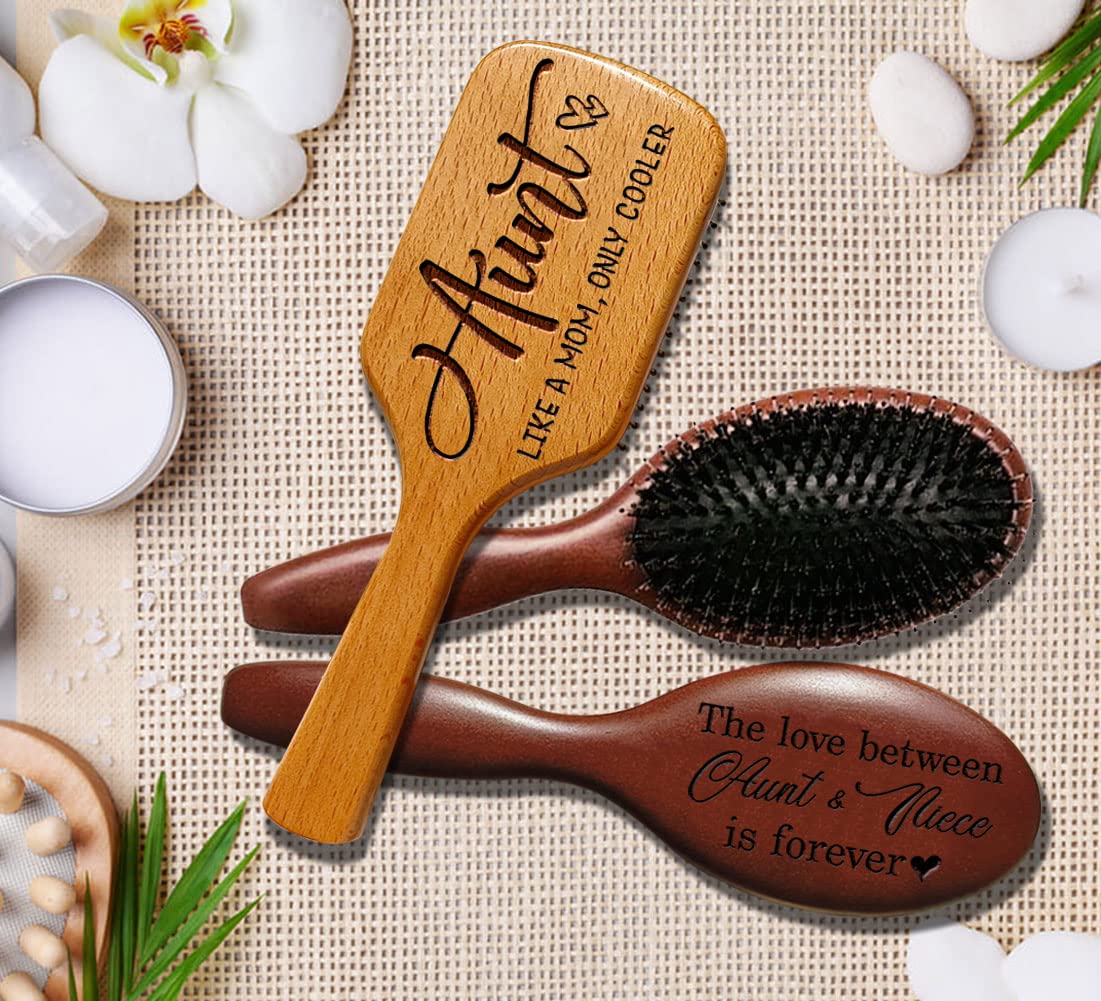 Gifts for Aunt, Personalized Hair Brush, Natural Wooden Comb - Wedding Anniversary Happy Mother`s Day Valentine's Day Birthday Christmas Thanksgiving Present for Auntie