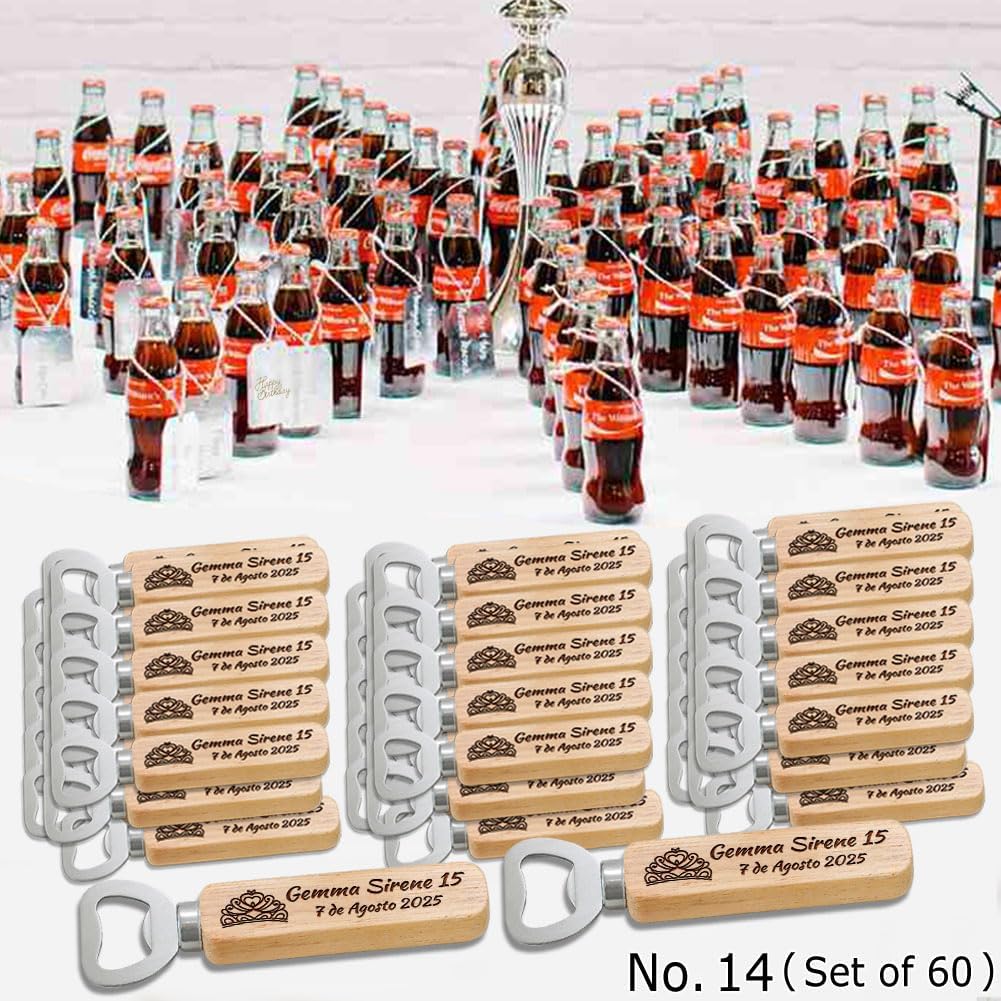 Personalized Wooden Bottle Openers, Birthday Party Favors, Custom Engraved with Names and Date, Set of 1-100