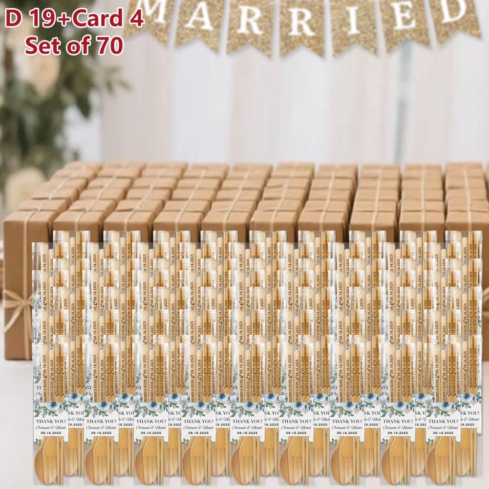 Personalized Wedding Favors with Thank You Cards, Custom Wooden Spoons & Forks & Chopsticks, Housewarming Party Favors, Gifts for Party Guests Set of 5-100