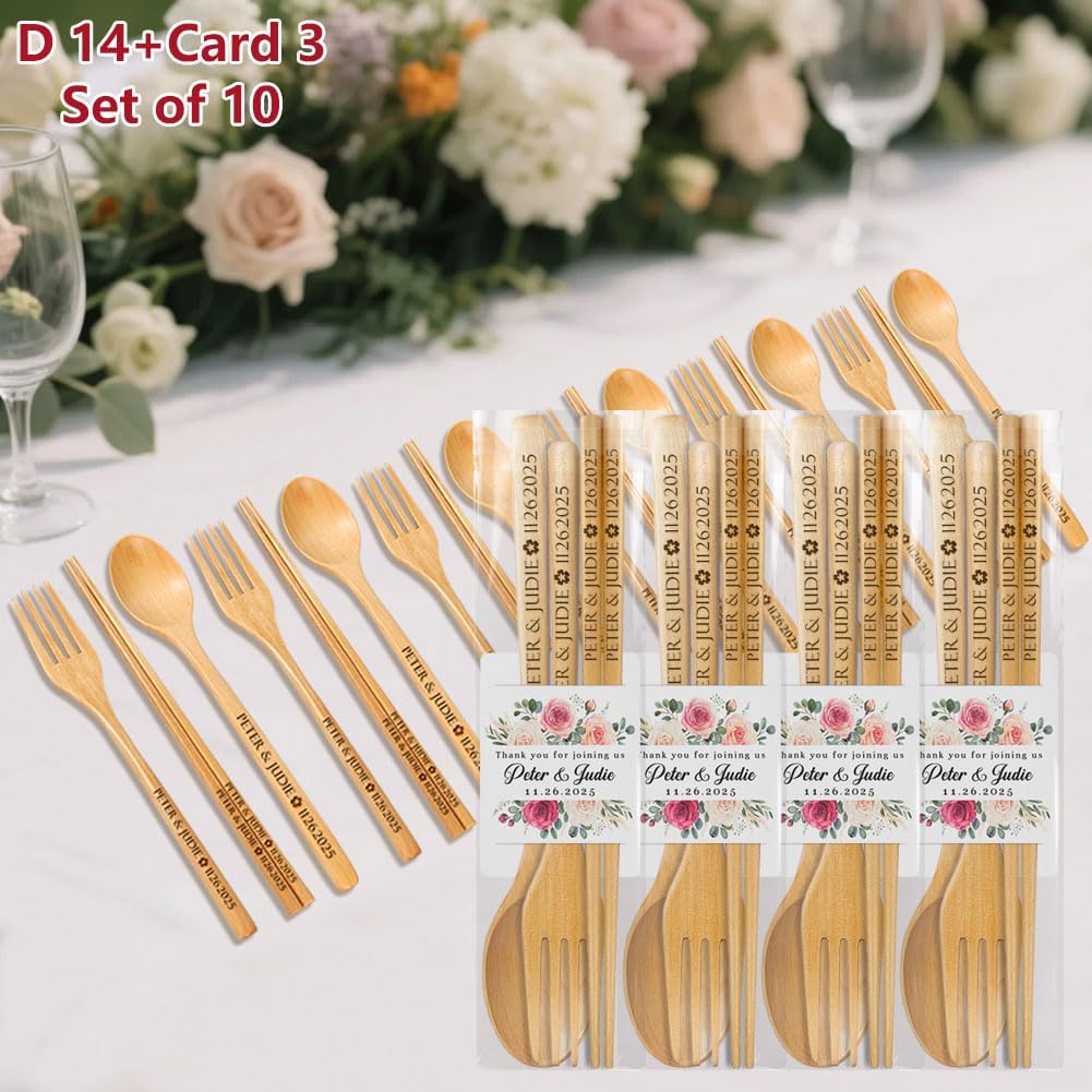 Personalized Wedding Favors with Thank You Cards, Custom Wooden Spoons & Forks & Chopsticks, Housewarming Party Favors, Gifts for Party Guests Set of 5-100