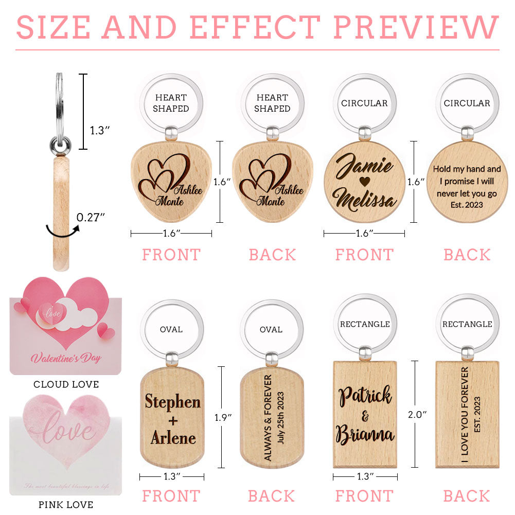 Personalized Name Wooden Keychain - Custom Engraved Key Chain, Handmade Gift for Couples, Newlyweds, Anniversary, Christmas, Valentine's Day Gift Idea