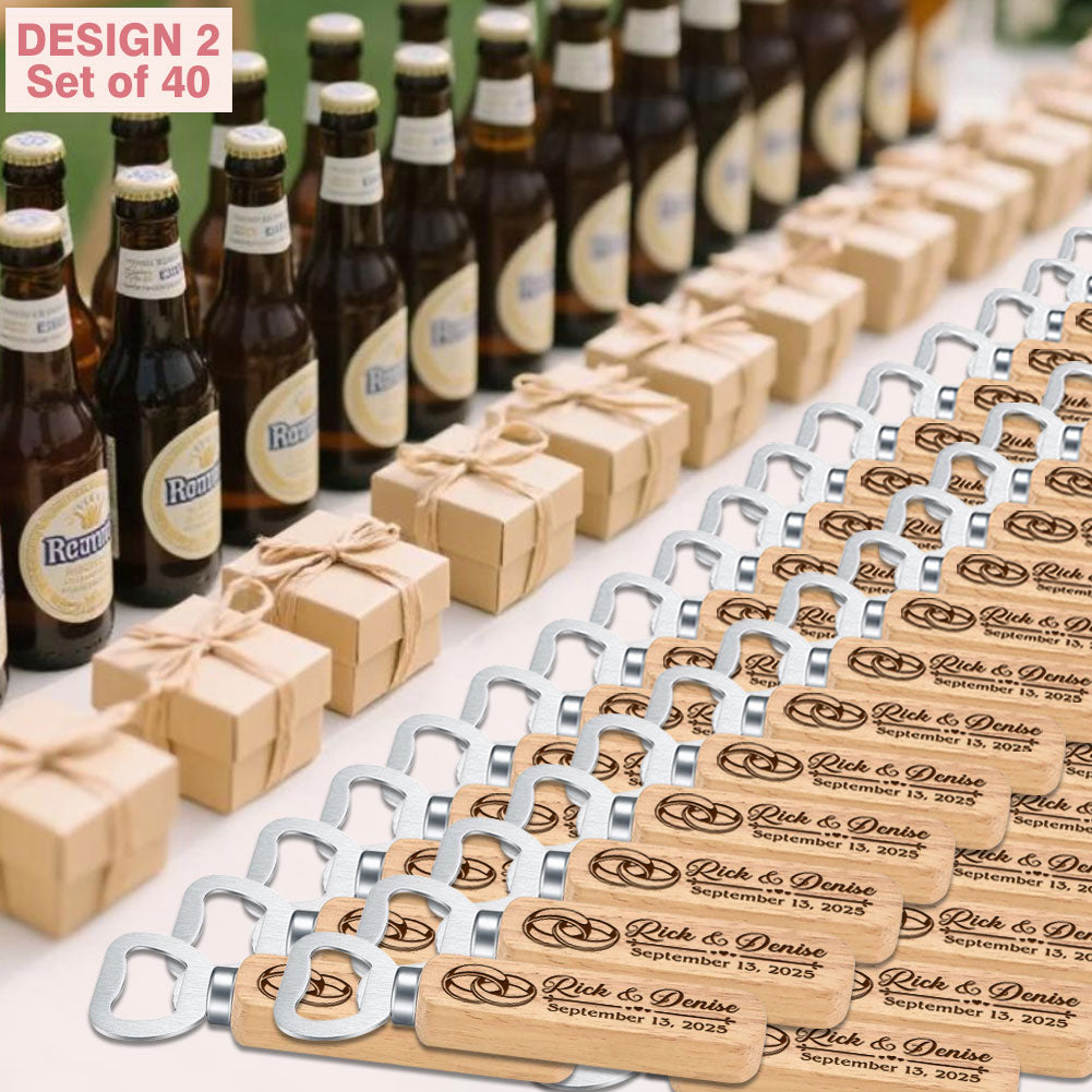 Personalized Wedding Favor Gifts for Guest, Wooden Bottle Openers Set with customized Couple's Name & Wedding Date, Pack of 15 - 100