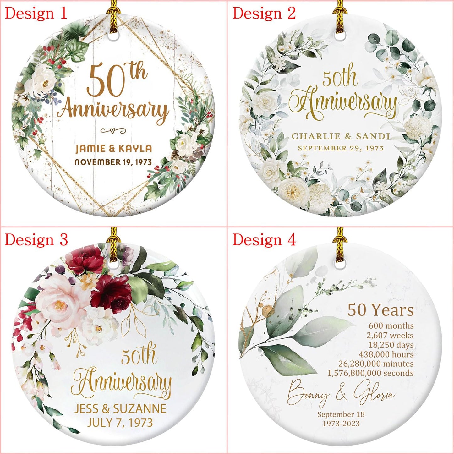 50th Anniversary Gifts for Couples, Custom any Years Ornaments, Wedding Gifts for Husband, Wife, Parents, Grandparents, Personalized Names Ceramic Keepsake, Ideal for Christmas Gifts