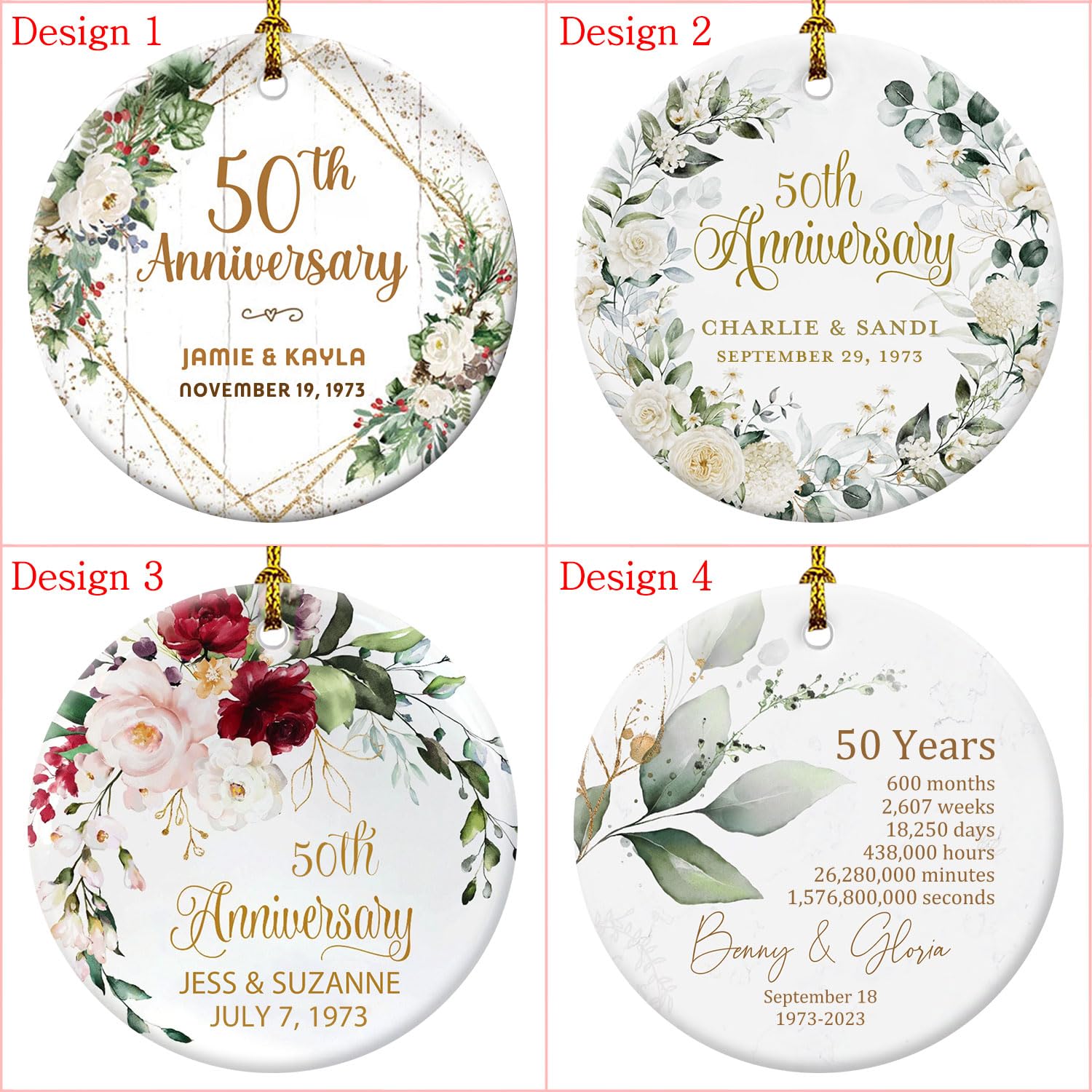 50th Anniversary Gifts for Couples, Custom any Years Ornaments, Wedding Gifts for Husband, Wife, Parents, Grandparents, Personalized Names Ceramic Keepsake, Ideal for Christmas Gifts