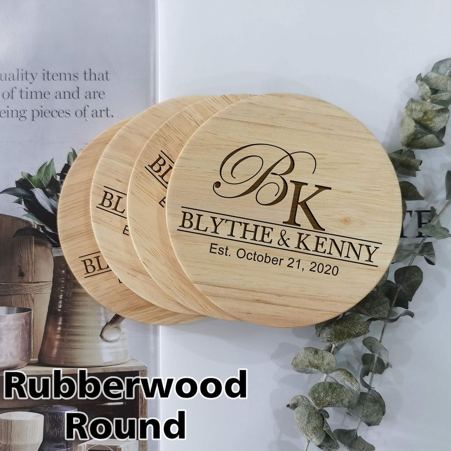 Personalized Coasters for Couples, Gifts for Wedding or Anniversary with Custom Name, Ideal for Engagement, Newlyweds, Bridal Shower, Present for Her or Him