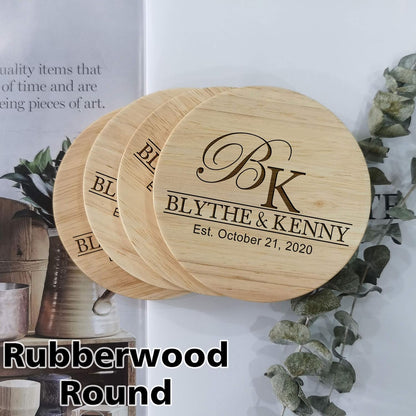 Personalized Coasters for Couples, Gifts for Wedding or Anniversary with Custom Name, Ideal for Engagement, Newlyweds, Bridal Shower, Present for Her or Him