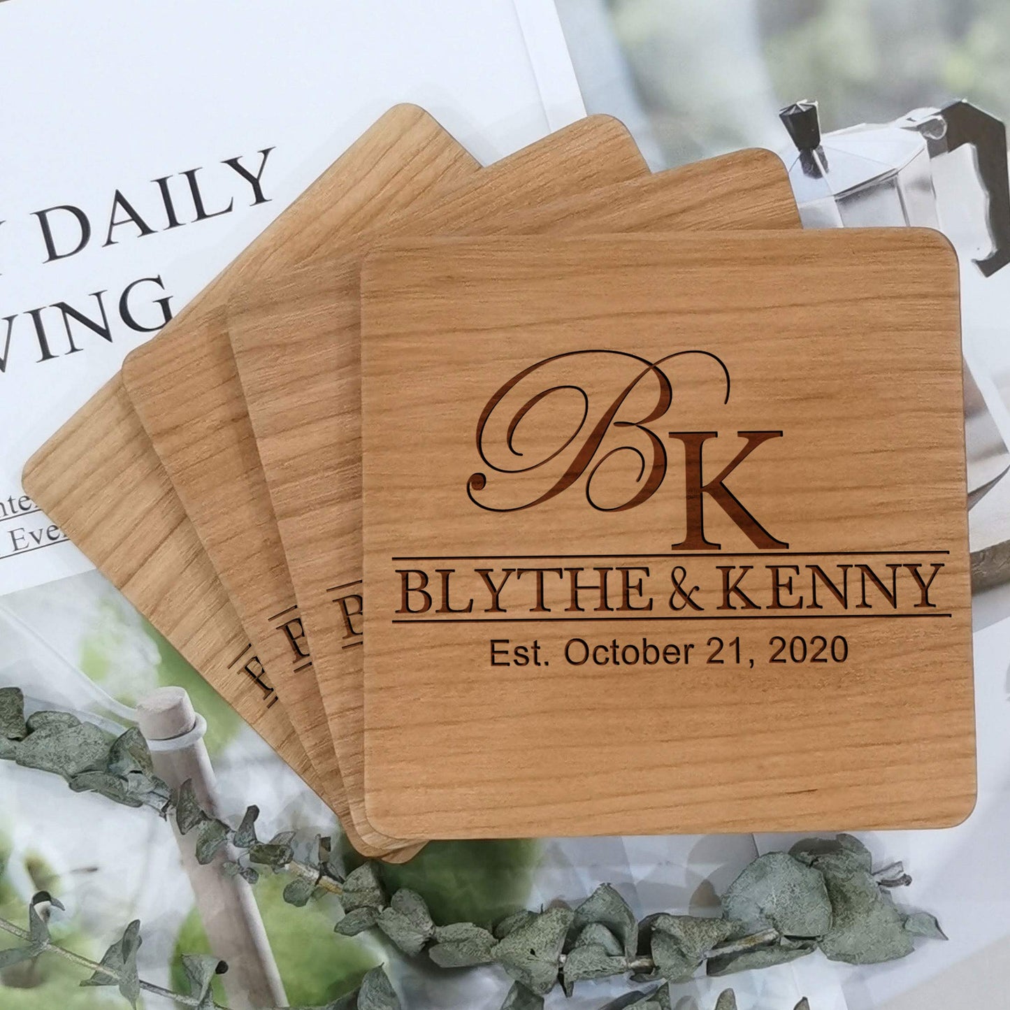 Personalized Coasters for Couples, Gifts for Wedding or Anniversary with Custom Name, Ideal for Engagement, Newlyweds, Bridal Shower, Present for Her or Him