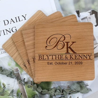 Personalized Coasters for Couples, Gifts for Wedding or Anniversary with Custom Name, Ideal for Engagement, Newlyweds, Bridal Shower, Present for Her or Him