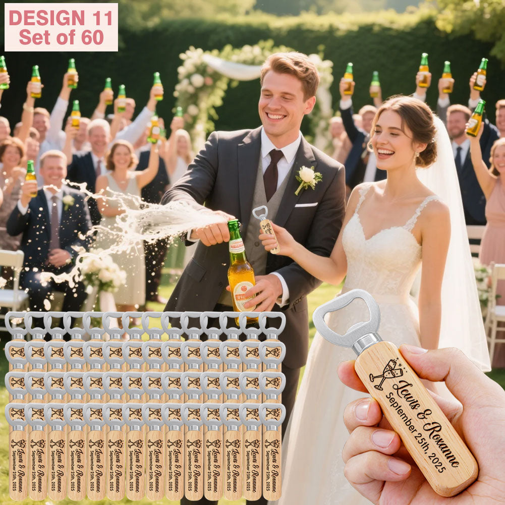 Personalized Wedding Favor Gifts for Guest, Wooden Bottle Openers Set with customized Couple's Name & Wedding Date, Pack of 15 - 100