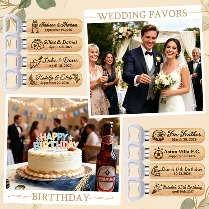 Personalized Wedding Favor Gifts for Guest, Wooden Bottle Openers Set with customized Couple's Name & Wedding Date, Pack of 6 - 150