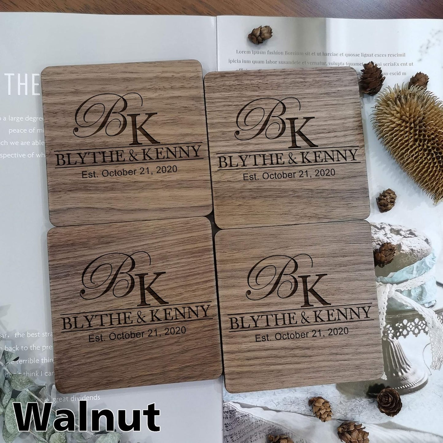 Personalized Coasters for Couples, Gifts for Wedding or Anniversary with Custom Name, Ideal for Engagement, Newlyweds, Bridal Shower, Present for Her or Him