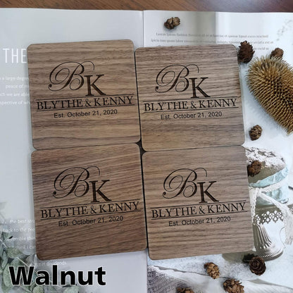 Personalized Coasters for Couples, Gifts for Wedding or Anniversary with Custom Name, Ideal for Engagement, Newlyweds, Bridal Shower, Present for Her or Him
