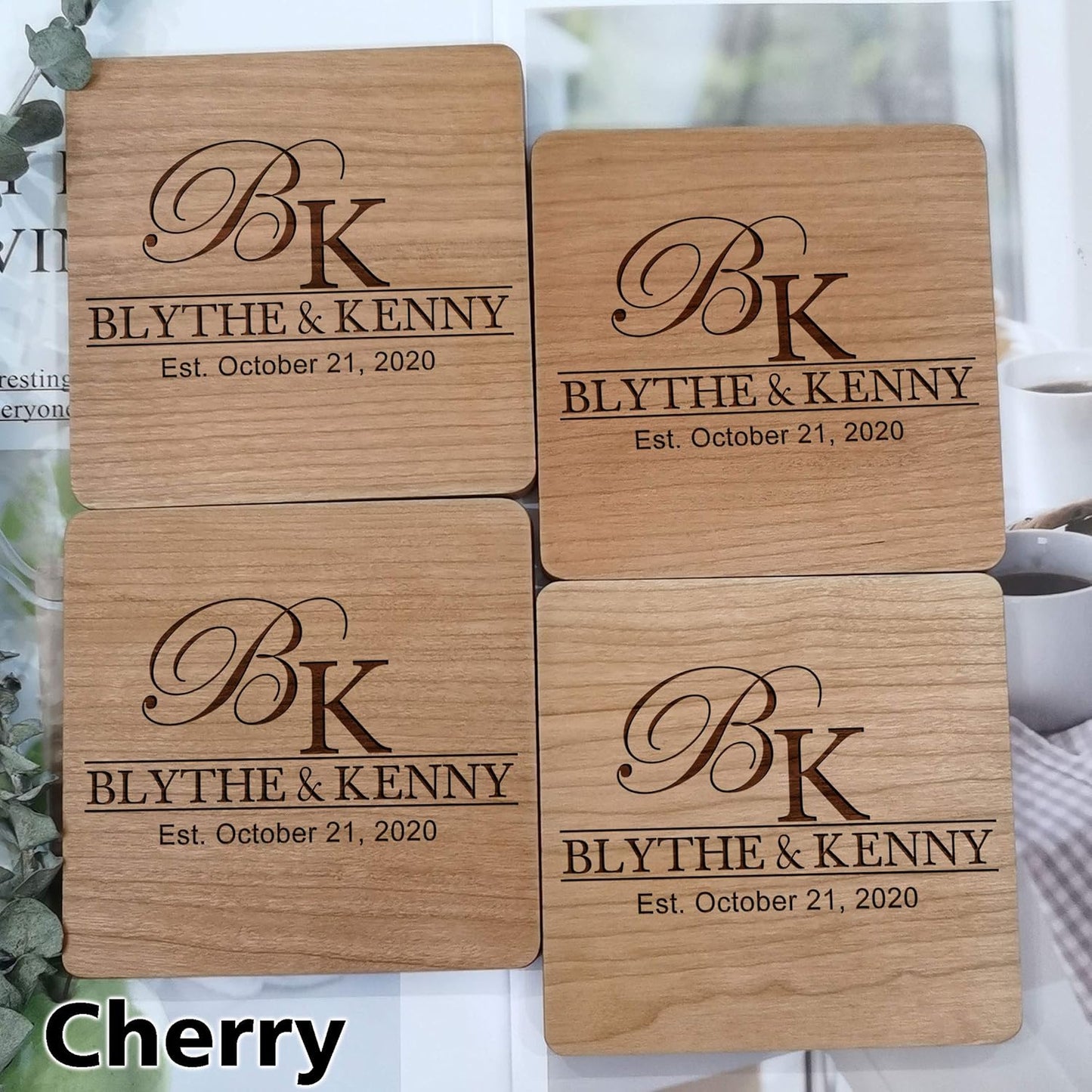 Personalized Coasters for Couples, Gifts for Wedding or Anniversary with Custom Name, Ideal for Engagement, Newlyweds, Bridal Shower, Present for Her or Him